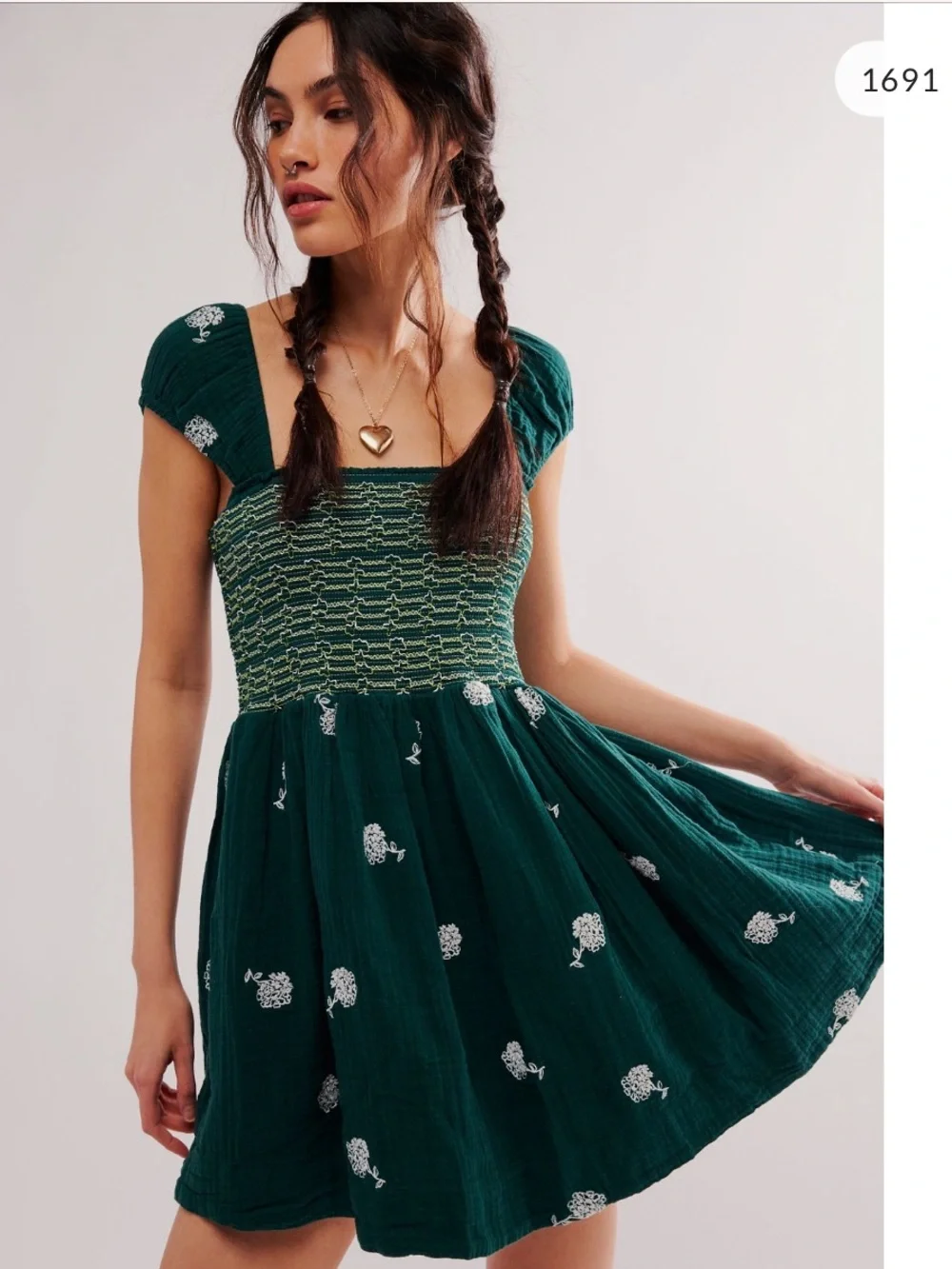 Free people Tory embroidered smocked dress